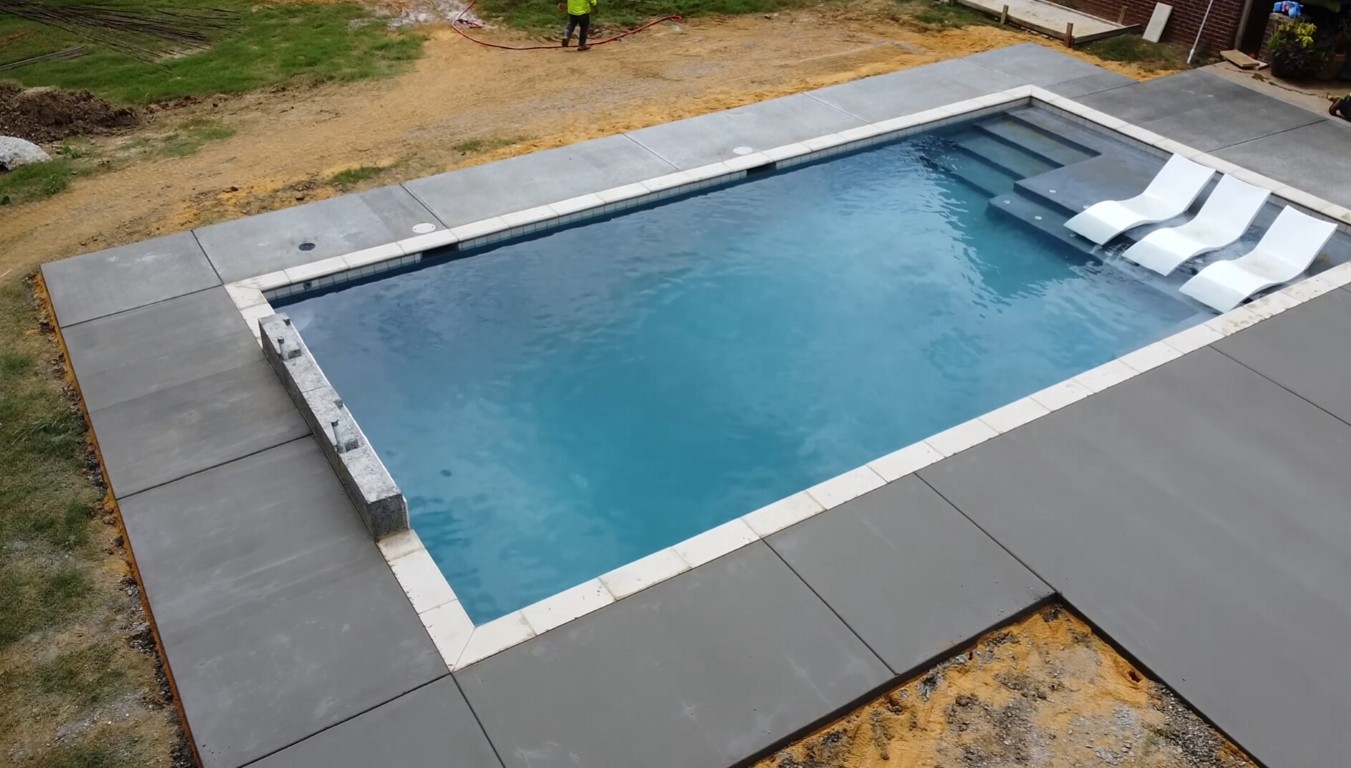 Concrete pool deck installation in Burlington, MA